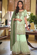 Load image into Gallery viewer, Gorgeous Sea Green Georgette Festive Wear Embroidered Palazzo Suit
