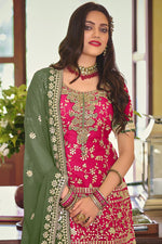Load image into Gallery viewer, Pretty Georgette Fabric Embroidered Rani Color Festive Wear Palazzo Suit
