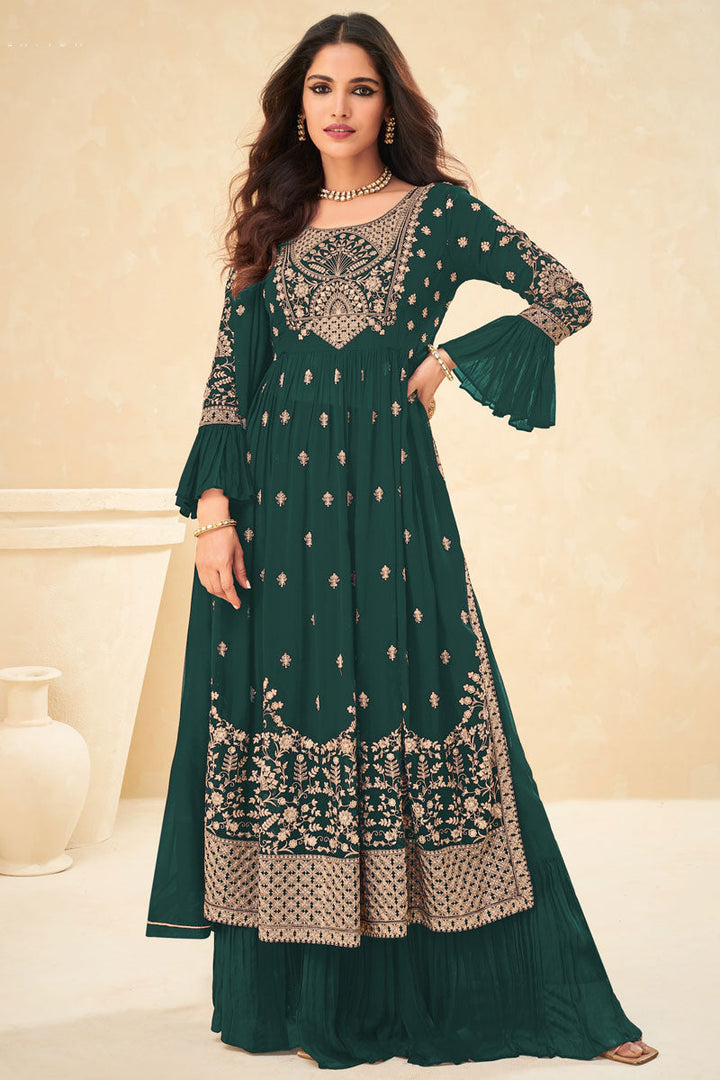 Georgette Fabric Green Color Excellent Vartika Sing Sharara Suit