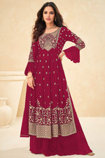 Load image into Gallery viewer, Georgette Fabric Maroon Color Special Vartika Sing Sharara Suit
