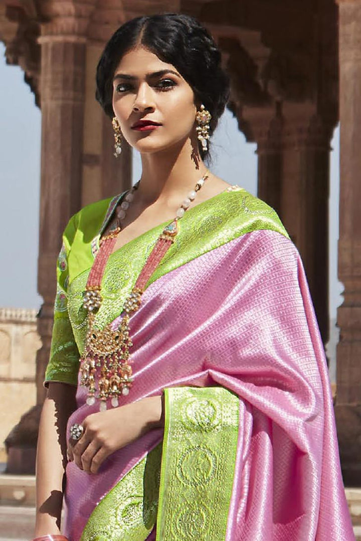 Pink Color Weaving Work On Art Silk Function Wear Intriguing Saree