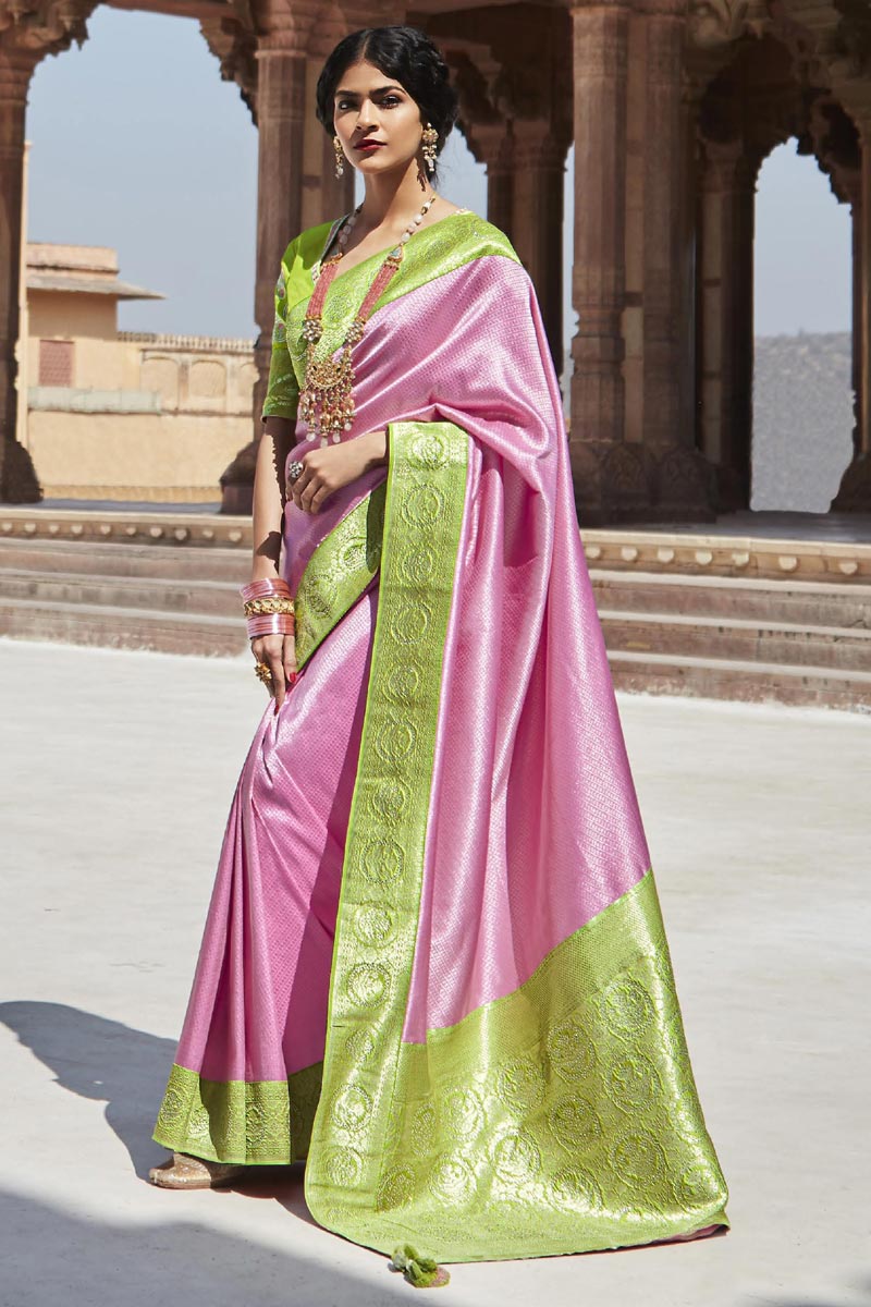 Pink Color Weaving Work On Art Silk Function Wear Intriguing Saree