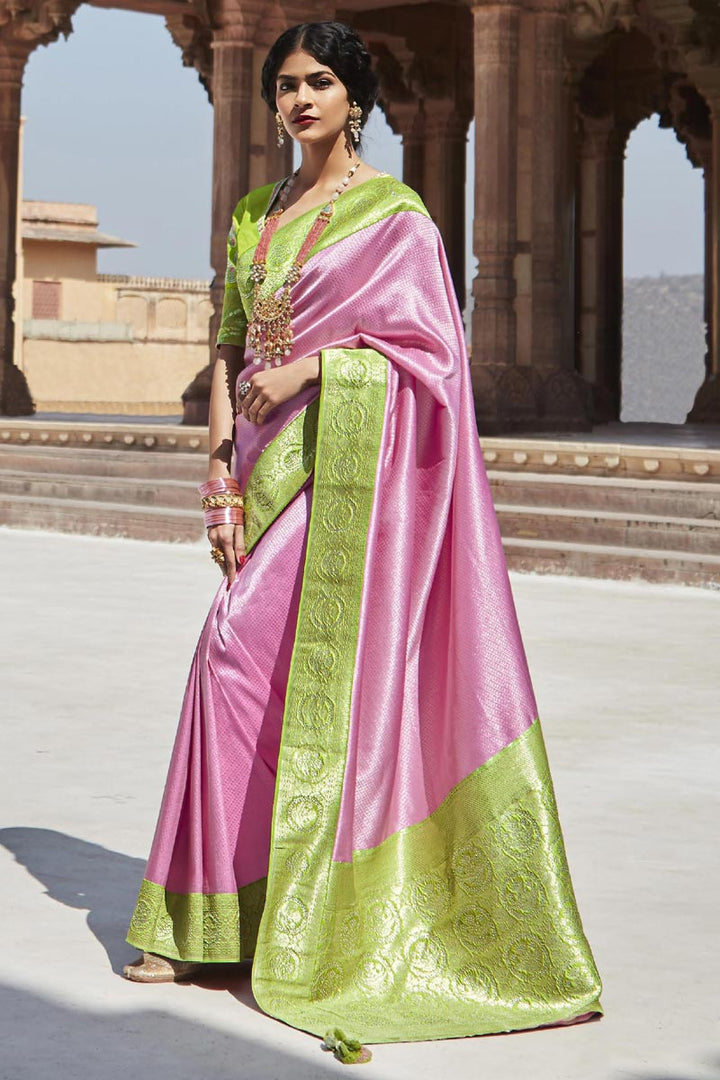 Pink Color Weaving Work On Art Silk Function Wear Intriguing Saree