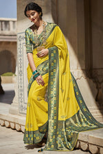Load image into Gallery viewer, Weaving Work On Yellow Color Art Silk Fabric Function Wear Remarkable Saree

