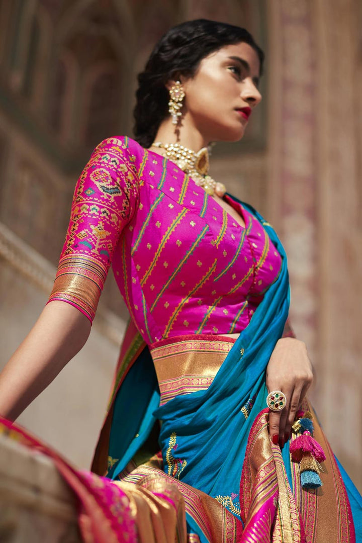 Art Silk Fabric Cyan Color Weaving Work Function Wear Winsome Saree