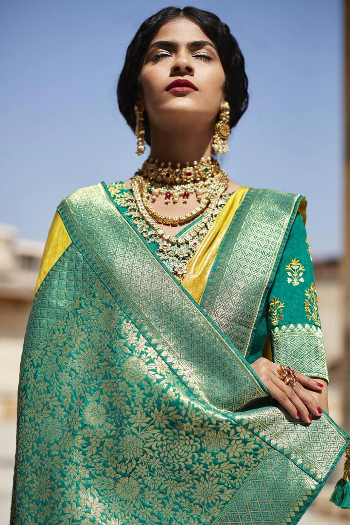 Yellow Color Weaving Work On Art Silk Function Wear Divine Saree