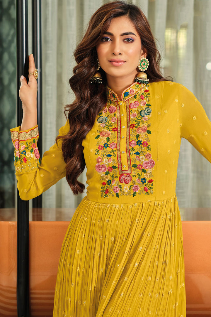 Readymade Yellow Color Georgette Fabric Ravishing Gown