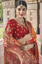 Load image into Gallery viewer, Orange Color Trendy Weaving Work Silk Fabric Party Wear Saree
