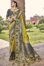 Load image into Gallery viewer, Silk Fabric Weaving Work Yellow Color Wedding Wear Saree
