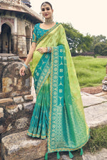 Load image into Gallery viewer, Weaving Work Sea Green Color Silk Fabric Reception Wear Saree
