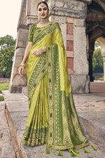 Load image into Gallery viewer, Green Color Silk Fabric Weaving Work Function Wear Saree
