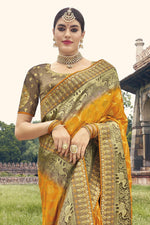 Load image into Gallery viewer, Silk Fabric Mustard Color Weaving Work Festive Wear Fancy Saree
