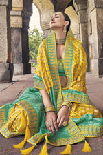Load image into Gallery viewer, Weaving Work Silk Fabric Yellow Color Sangeet Wear Designer Saree
