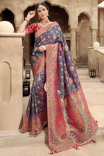 Load image into Gallery viewer, Wine Color Delicate Function Wear Weaving Work Silk Saree
