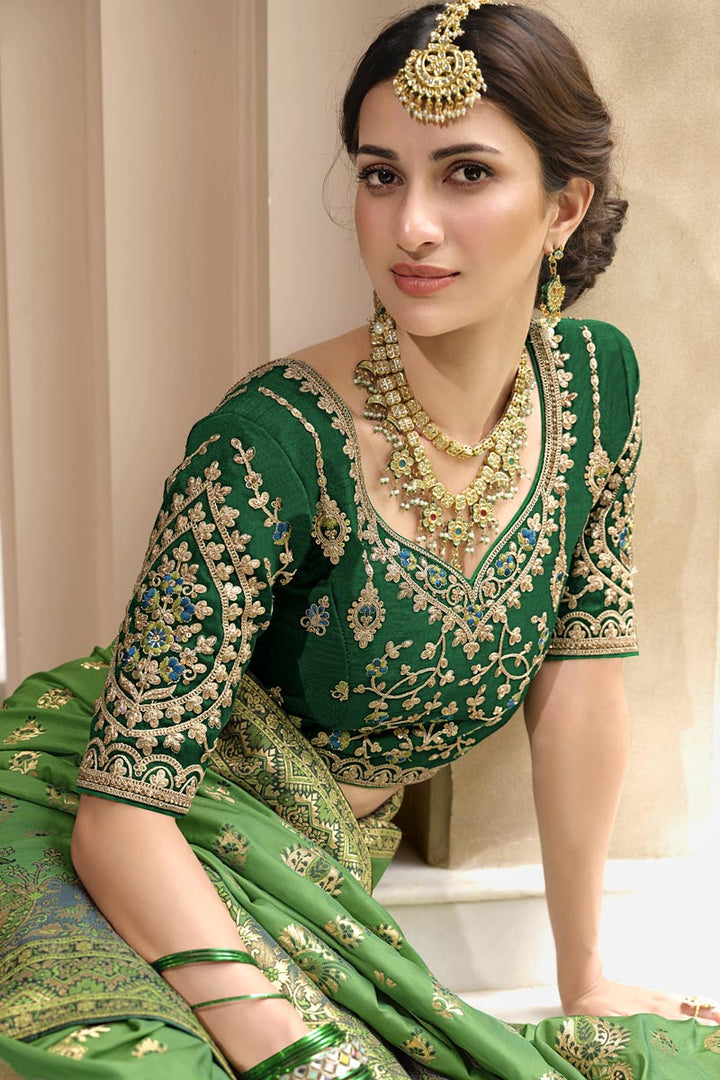 Green Color Chic Function Wear Weaving Work Silk Saree