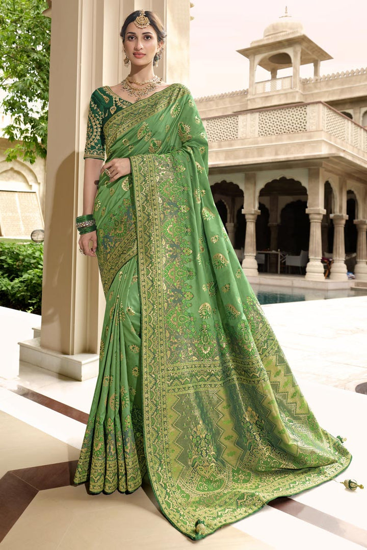 Green Color Chic Function Wear Weaving Work Silk Saree
