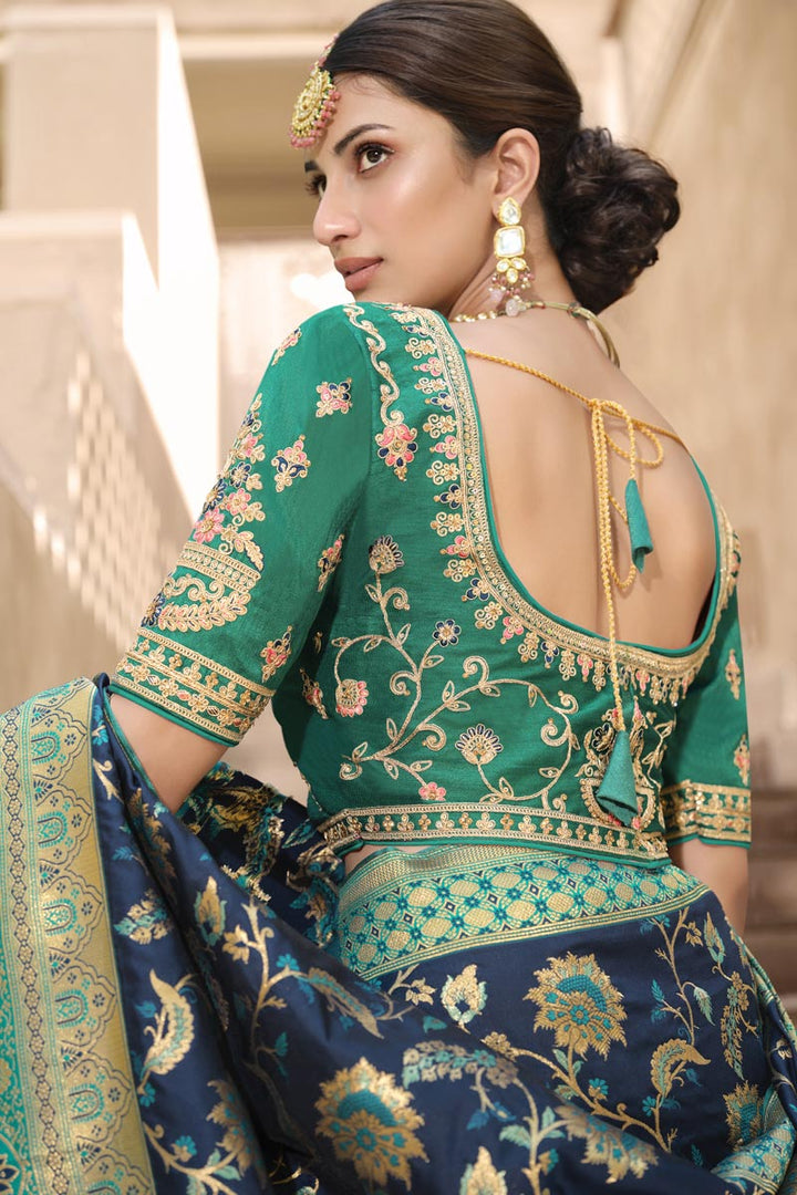 Wonderful Function Wear Weaving Work Silk Saree In Navy Blue Color