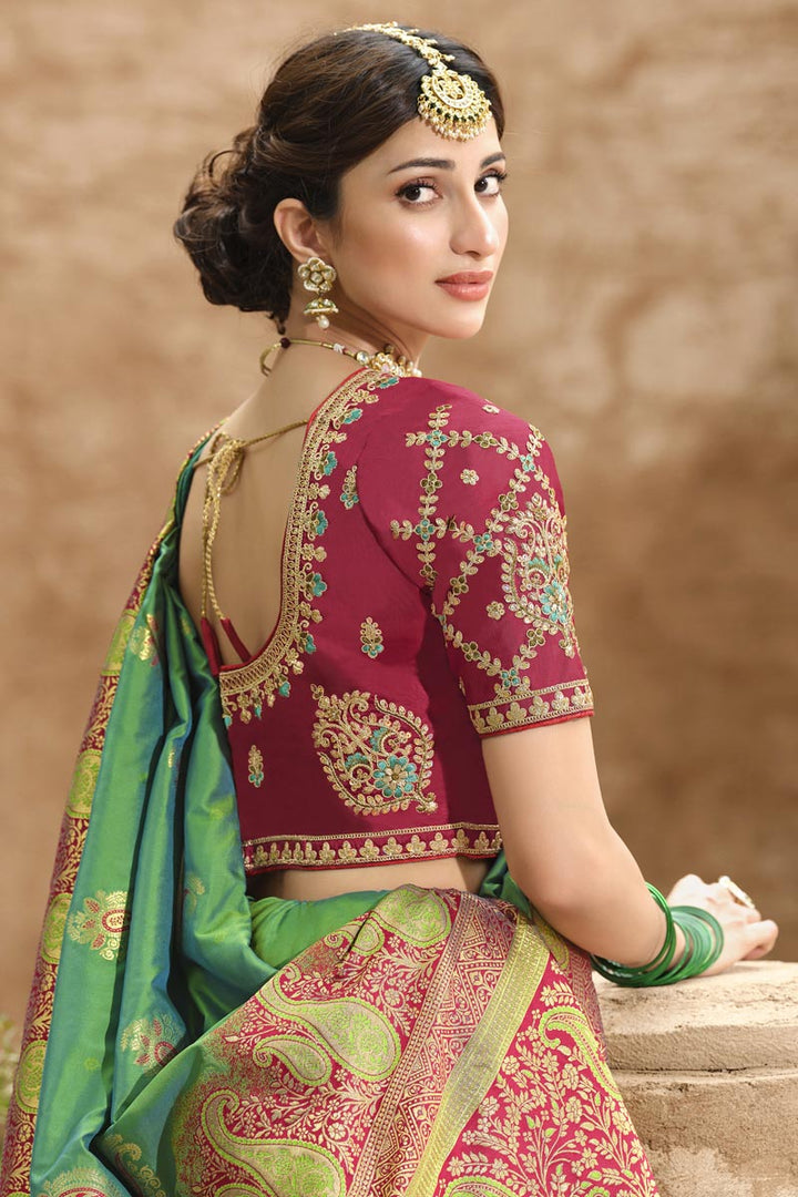 Sea Green Color Fantastic Function Wear Weaving Work Silk Saree