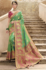 Load image into Gallery viewer, Sea Green Color Fantastic Function Wear Weaving Work Silk Saree

