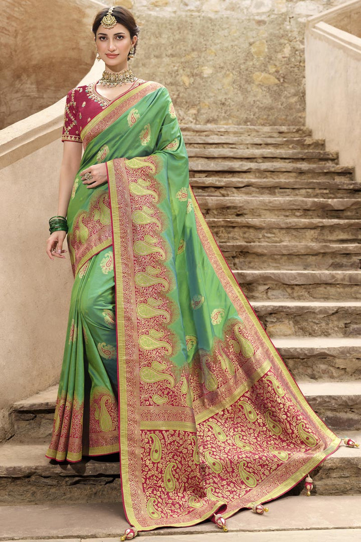 Sea Green Color Fantastic Function Wear Weaving Work Silk Saree