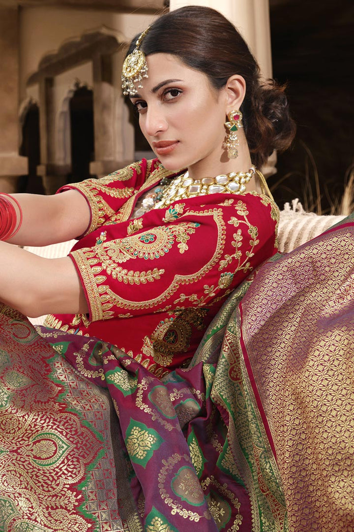 Stunning Function Wear Weaving Work Silk Saree In Wine Color