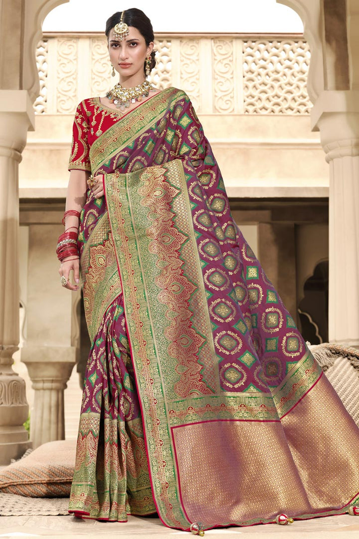 Stunning Function Wear Weaving Work Silk Saree In Wine Color