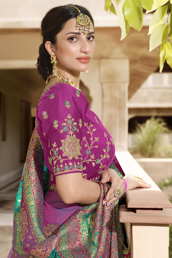 Multi Color Vintage Weaving Work Function Wear Silk Saree
