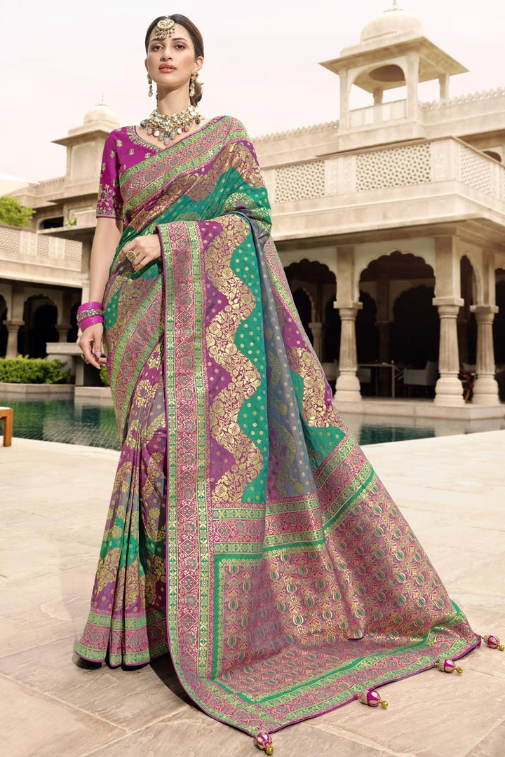 Multi Color Vintage Weaving Work Function Wear Silk Saree