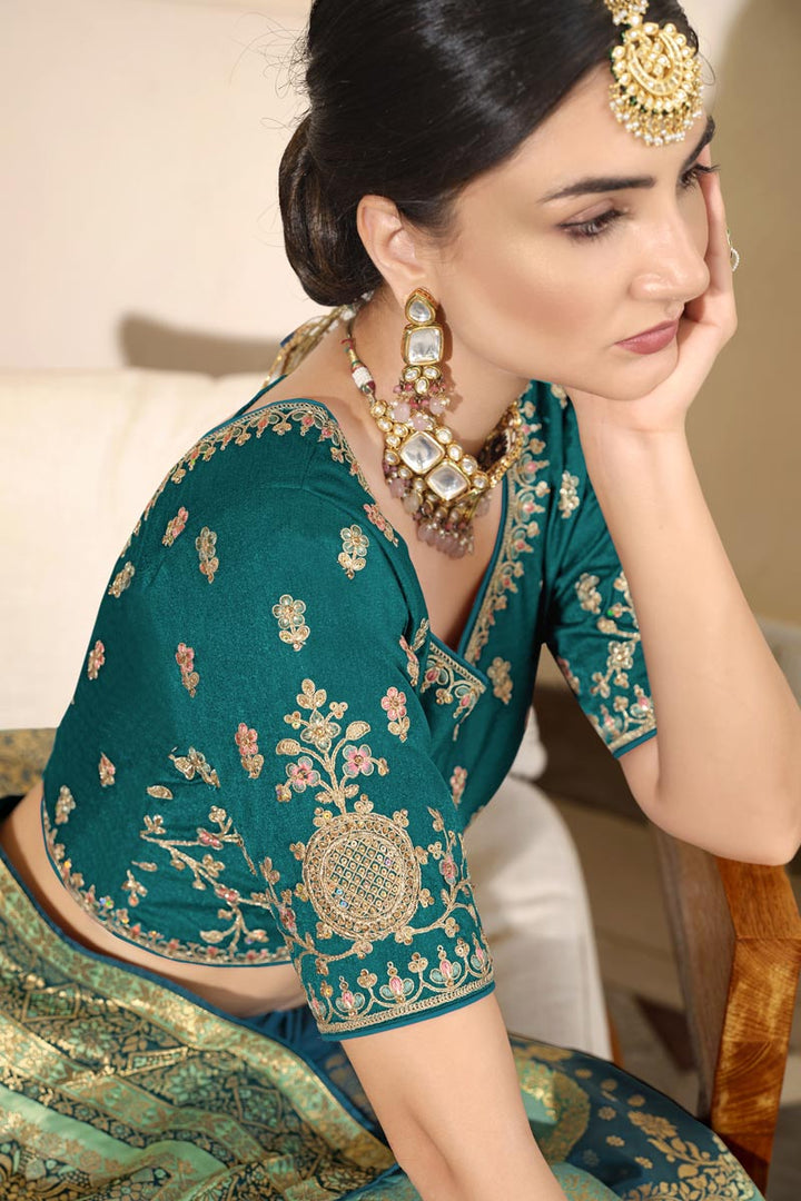 Sea Green Color Wonderful Function Wear Weaving Work Silk Saree