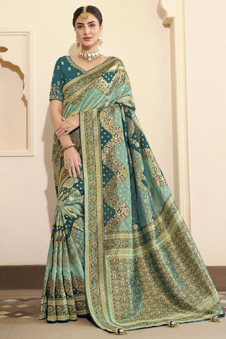 Sea Green Color Wonderful Function Wear Weaving Work Silk Saree