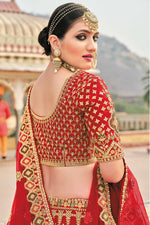 Load image into Gallery viewer, Silk Fabric Embroidered Work Brilliant Bridal Lehenga With Double Dupatta In Red Color
