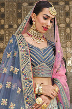 Load image into Gallery viewer, Silk Fabric Multi Color Embroidered Work Fantastic Bridal Lehenga With Double Dupatta
