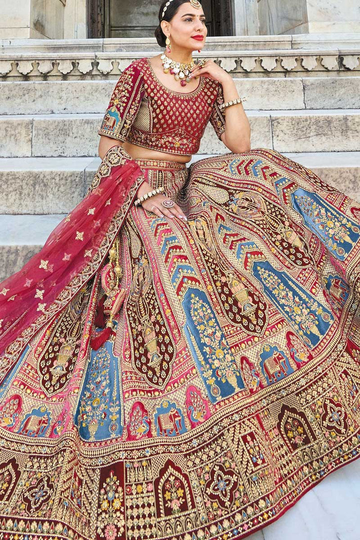 Maroon Color Silk Fabric Awesome Bridal Look Lehenga