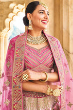 Load image into Gallery viewer, Silk Fabric Pink Color Ingenious Embroidered Bridal Lehenga
