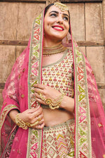Load image into Gallery viewer, Cream Color Silk Fabric Glamorous Embroidered Work Bridal Lehenga
