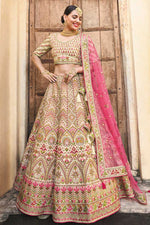 Load image into Gallery viewer, Cream Color Silk Fabric Glamorous Embroidered Work Bridal Lehenga
