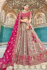Load image into Gallery viewer, Grey Color Embroidered Work Silk Fabric Vintage Bridal Lehenga
