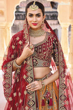 Load image into Gallery viewer, Embroidered Work Silk Fabric Orange Color Enticing Bridal Lehenga
