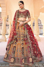 Load image into Gallery viewer, Embroidered Work Silk Fabric Orange Color Enticing Bridal Lehenga
