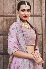 Load image into Gallery viewer, Silk Fabric Lavender Color Embroidered Work Delicate Bridal Lehenga
