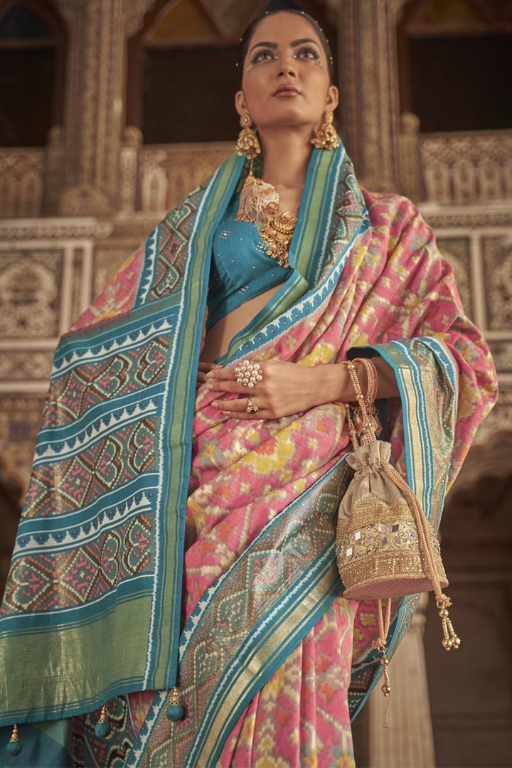 Pink Color Patola Printed Art Silk Fabric Charismatic Saree