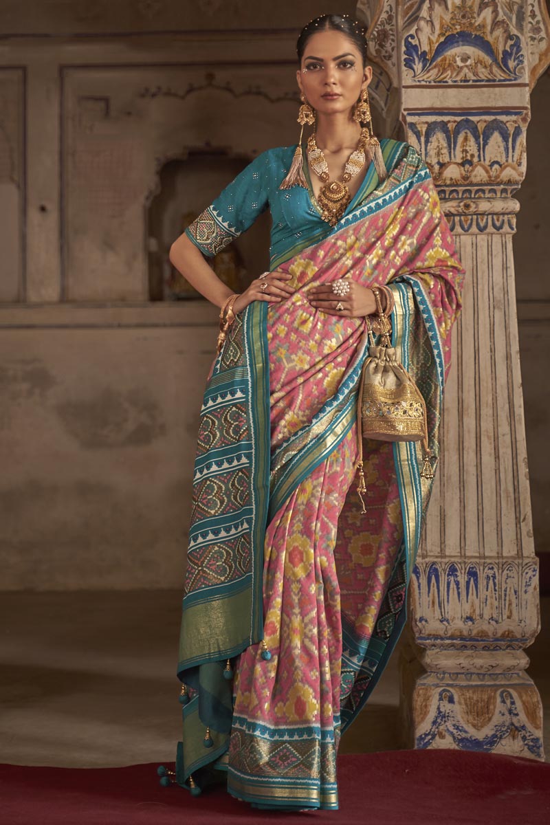 Pink Color Patola Printed Art Silk Fabric Charismatic Saree