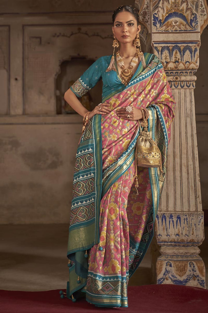Pink Color Patola Printed Art Silk Fabric Charismatic Saree