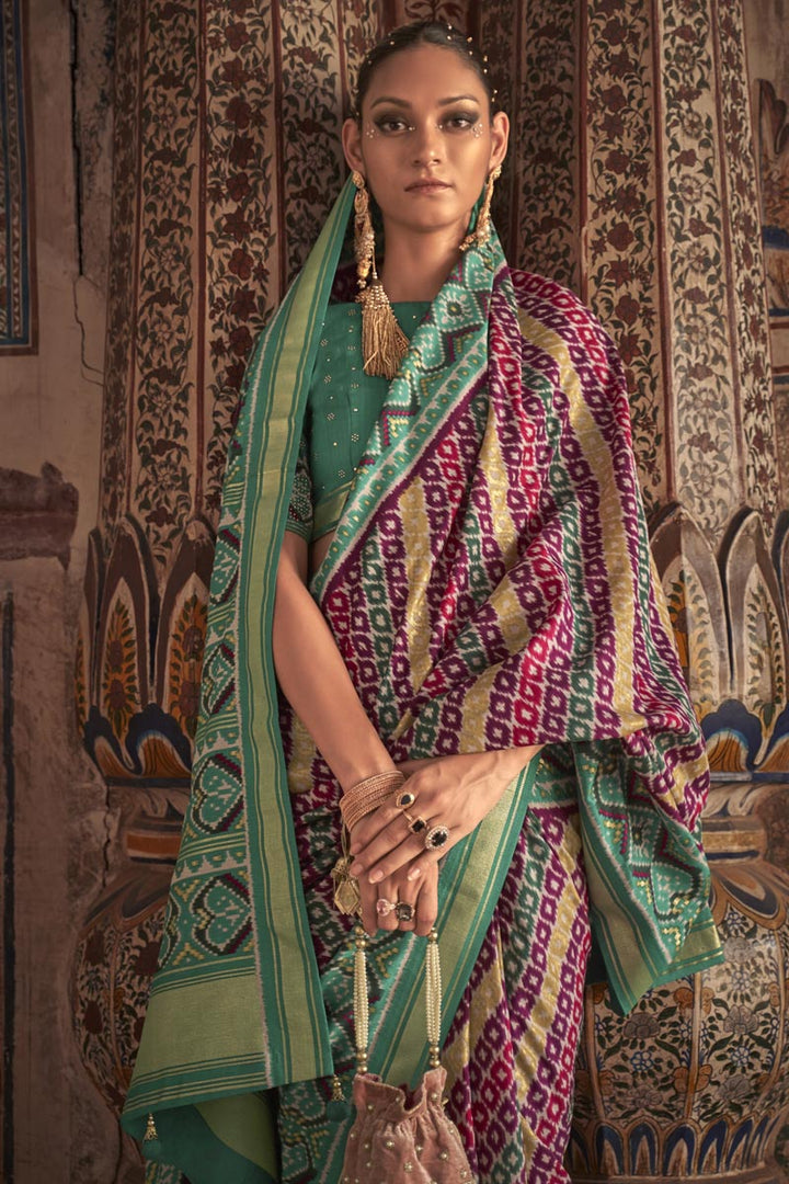 Art Silk Fabric Patola Printed Mesmeric Saree In Multi Color