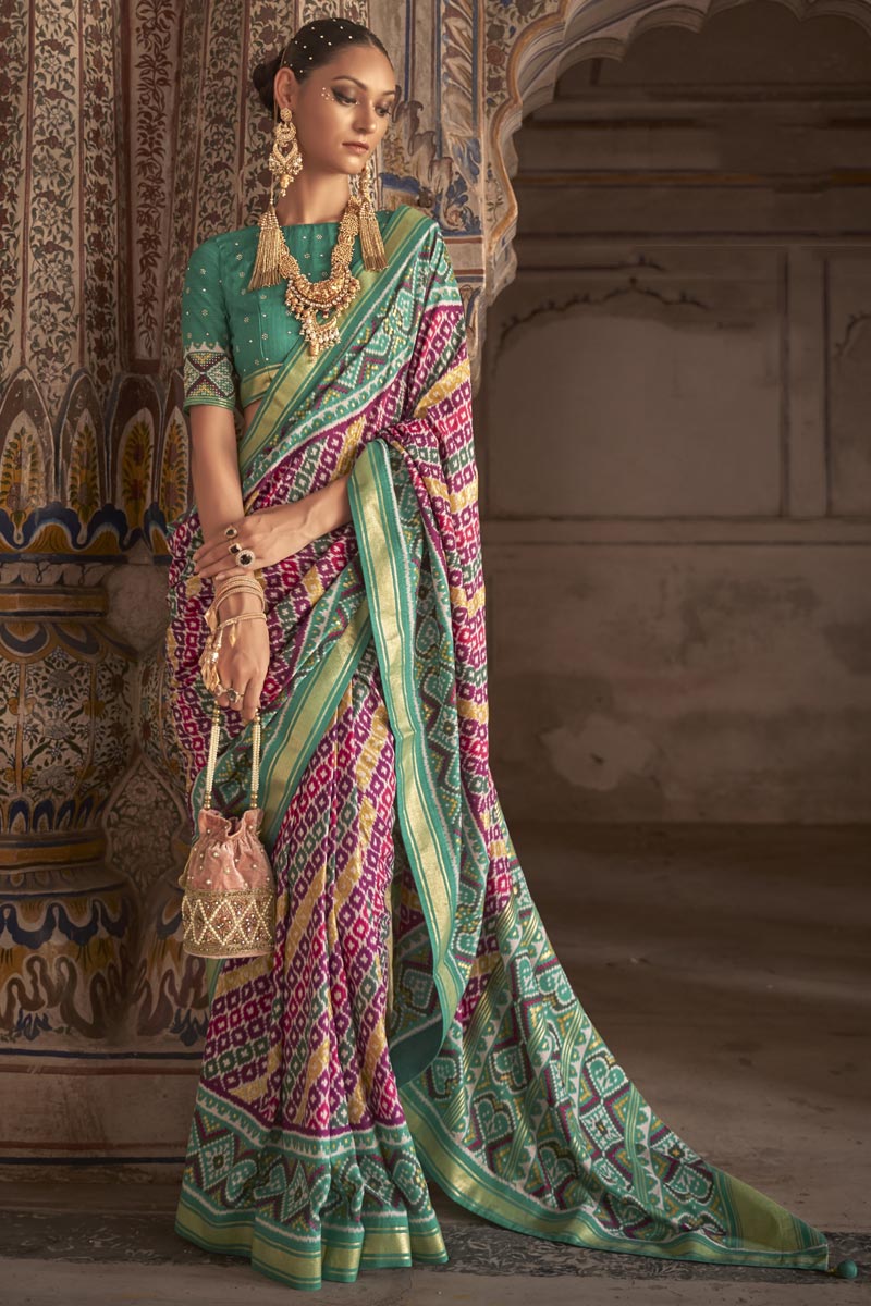 Art Silk Fabric Patola Printed Mesmeric Saree In Multi Color