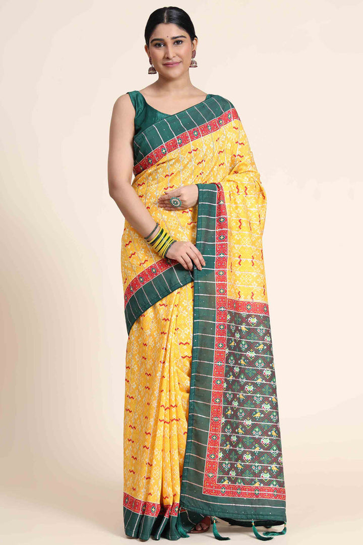 Festival Wear Fancy Fabric Yellow Color Excellent Saree