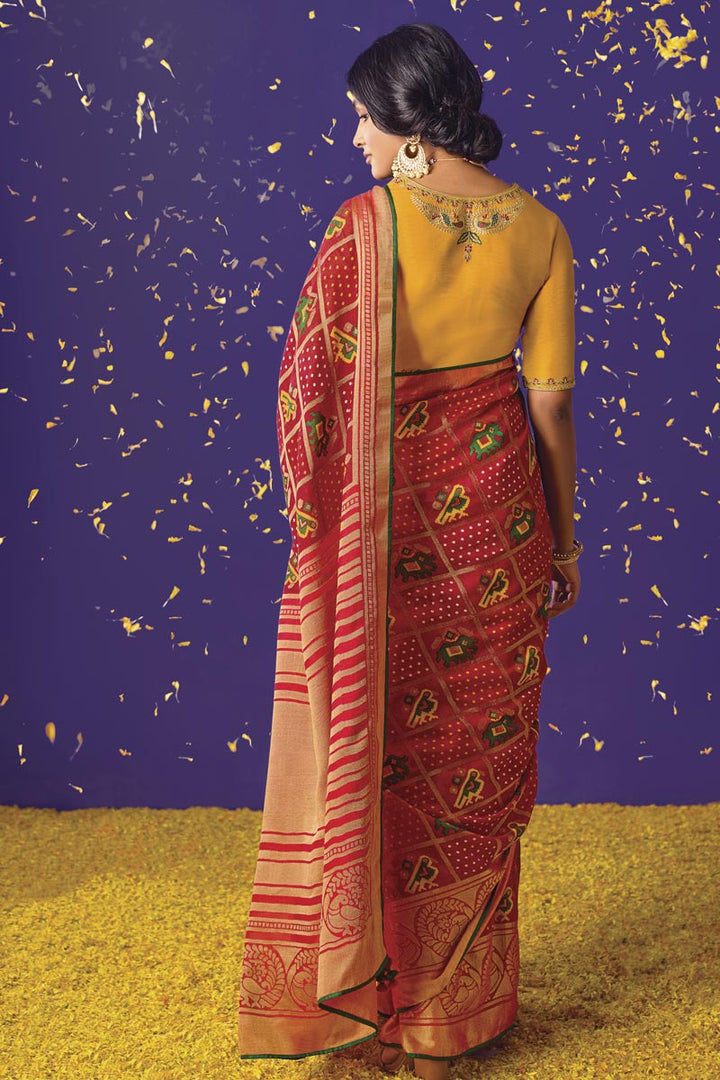 Red Color Weaving Work On Brasso Fabric Vivacious Saree