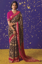 Load image into Gallery viewer, Weaving Work On Brasso Fabric Brown Color Incredible Saree
