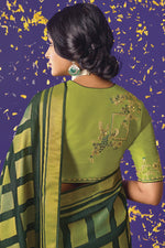 Load image into Gallery viewer, Brasso Fabric Dark Green Color Coveted Saree With Weaving Work

