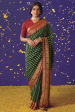 Load image into Gallery viewer, Intriguing Brasso Fabric Dark Green Color Saree With Weaving Work
